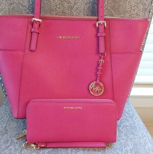 Michael Kors Hot Pink Saffiano Tote with Matching Wallet